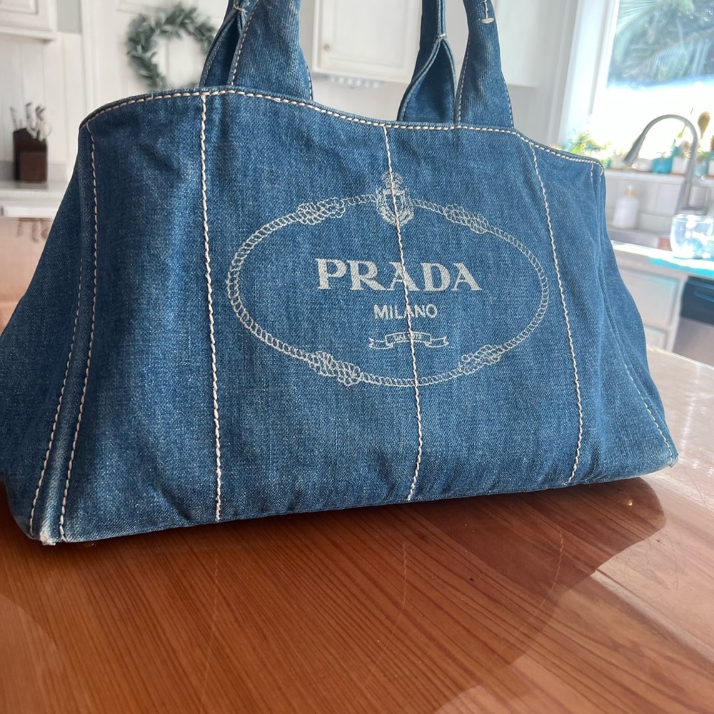 PRADA Canapa Denim Handbag